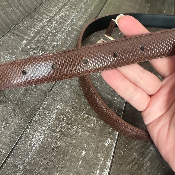 VINTAGE Mexico Brown Leather Textured Belt Gold Hardwear Size 36 - Picture 3 of 10